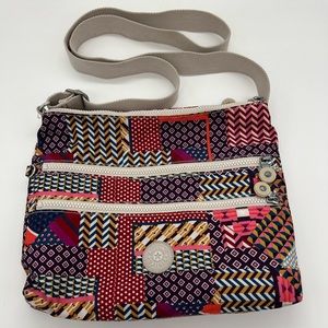 Kipling Geometric Patchwork Crossbody Bag Purse Adjustable Strap 5 Compartments